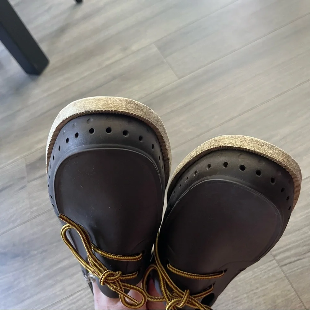 Native Mens Howard Loafer in Brown With Laces Rubber Slip On Size 12
